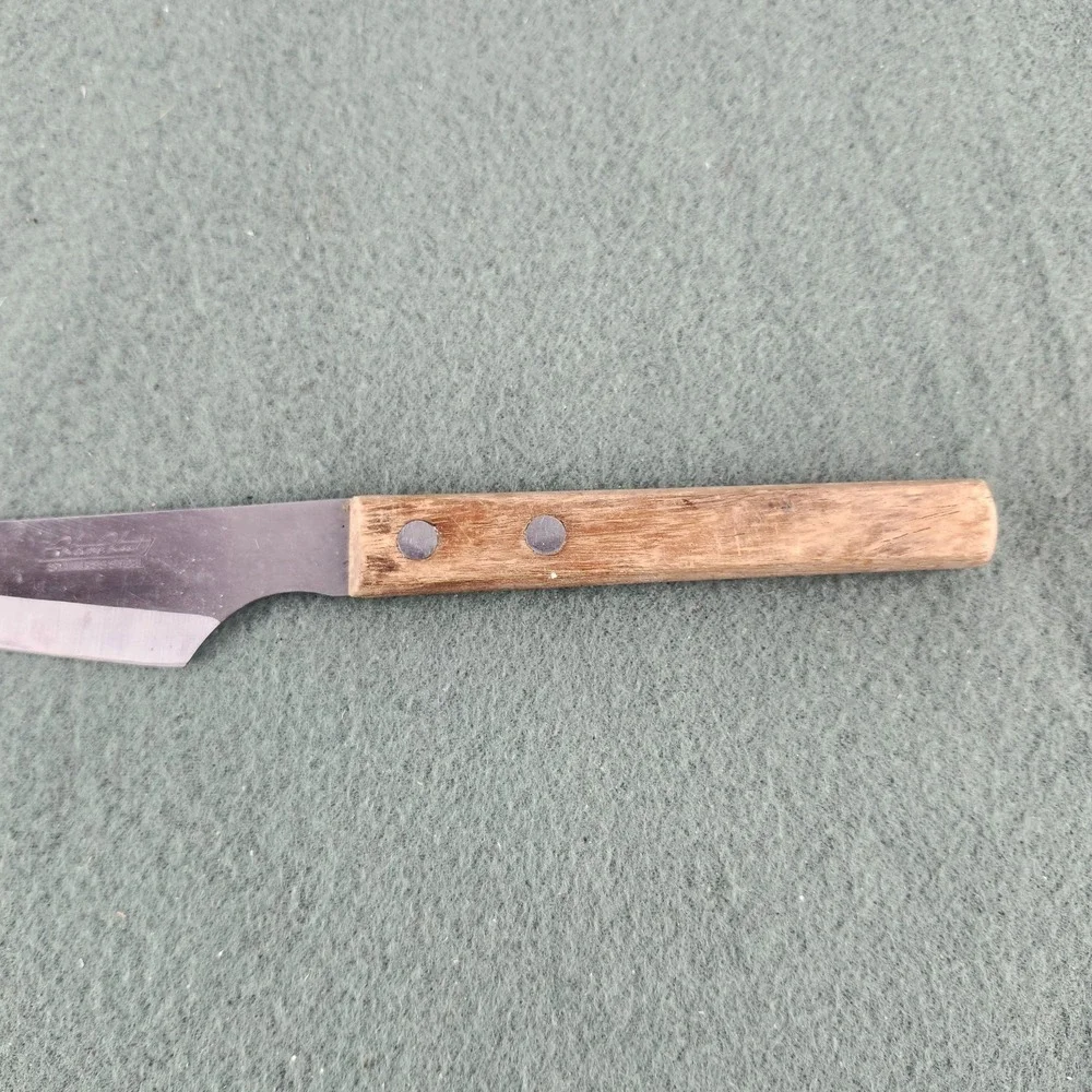 Kane Kut Stainless Japan Cheese Knife Vintage Two Prong Blade Wood Handle Tool